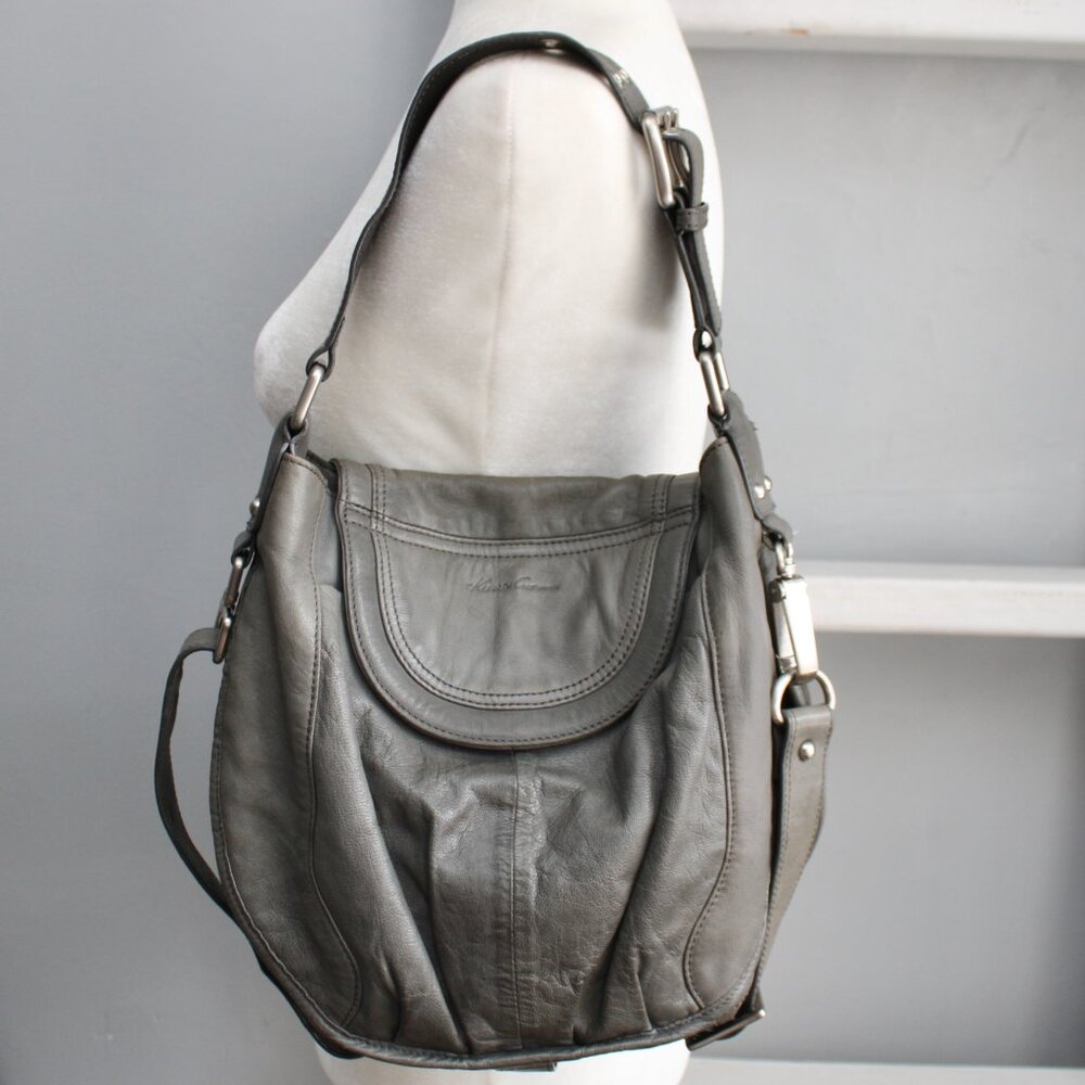 Kenneth Cole New York VTG  Y2K Gray Leather Satchel Shoulder Purse Crossbody Bag - Picture 3 of 13